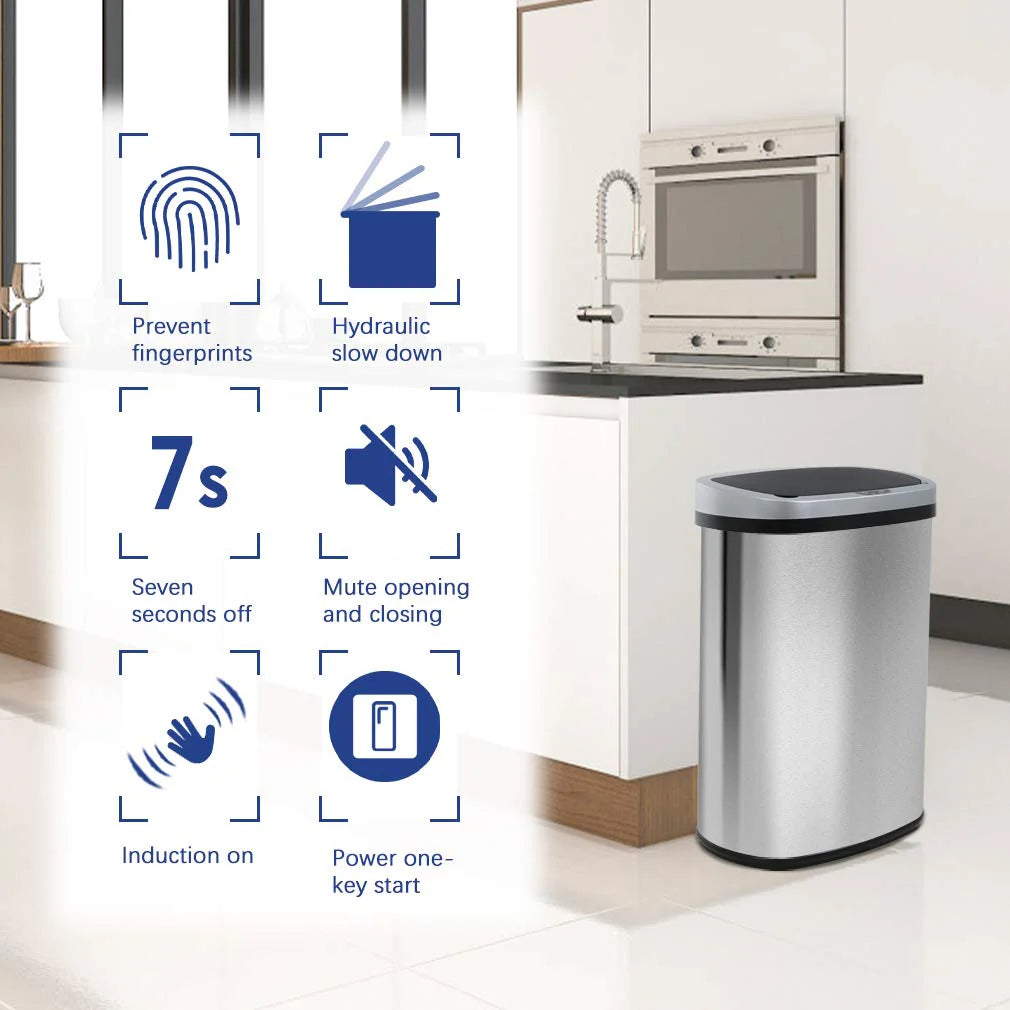 13 Gallon Automatic Kitchen Trash Can with Lid, Touchless Motion Sensor Garbage Bin
