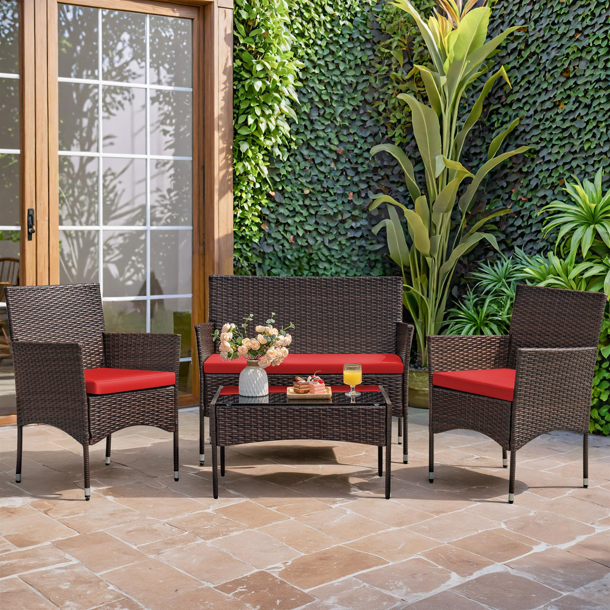 4-Piece Outdoor Patio Furniture Set, Rattan Wicker Chairs and Outdoor Seating Set