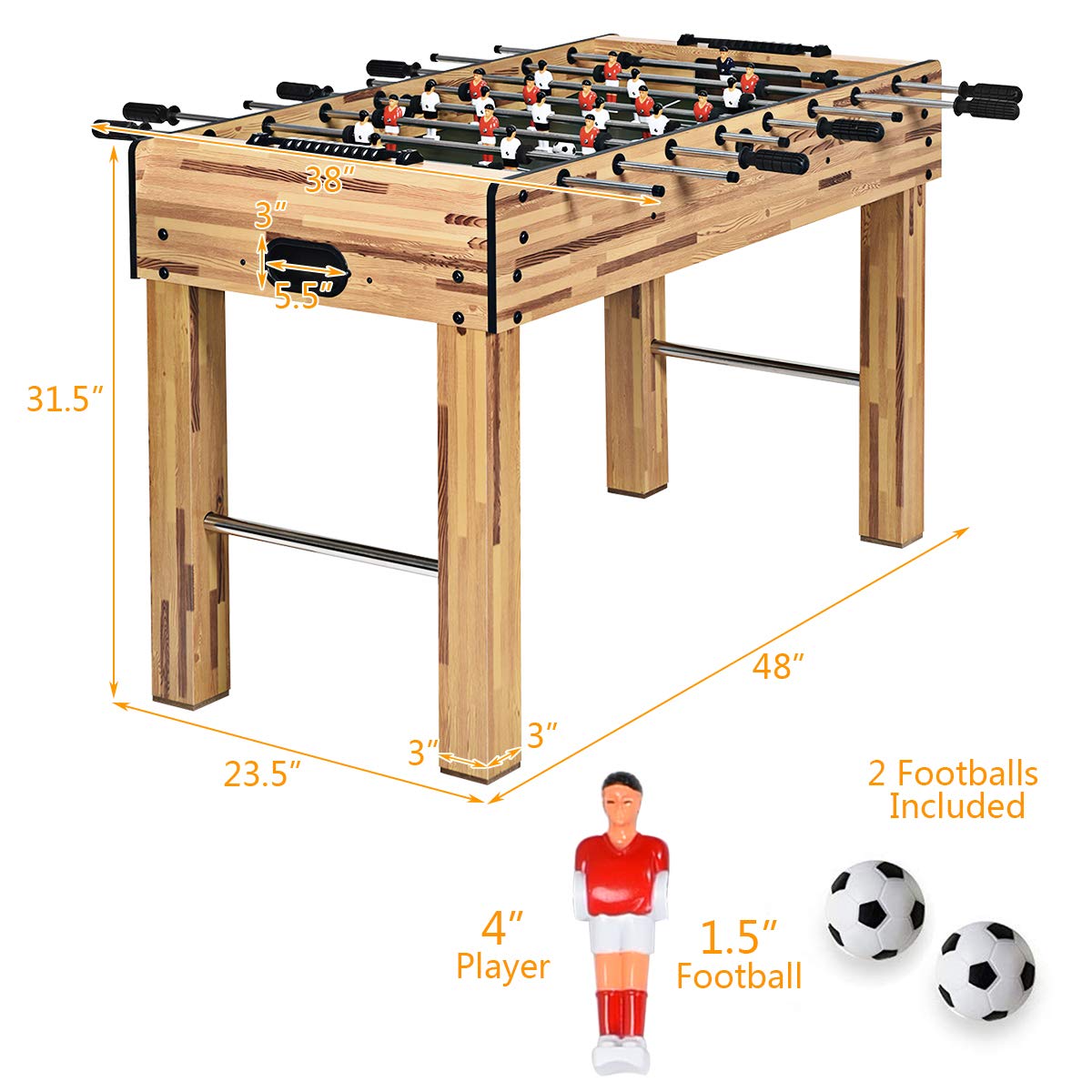 48-Inch Foosball Table, Easy-Assembly Soccer Game Table