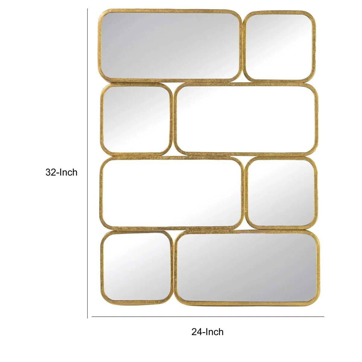 32 Inch Luxury Wall Decor Mirror, 8 Gold Finish Curved Metal Frames