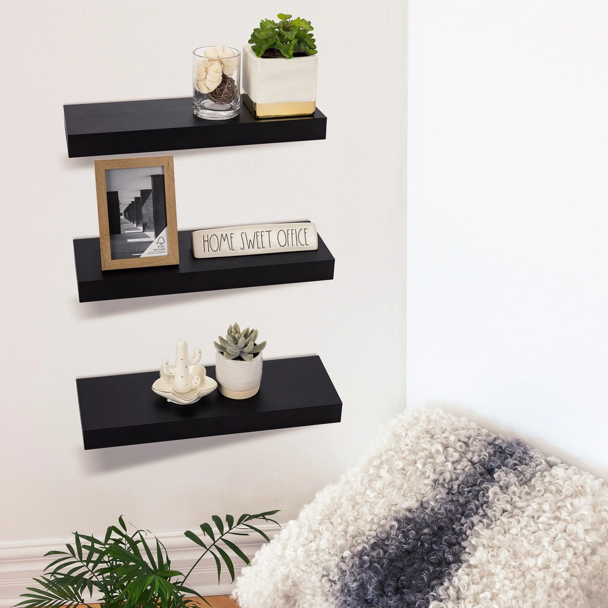 16 Inch Floating Wall Shelves, 3 Pack Farmhouse Hanging Display and Storage Shelves