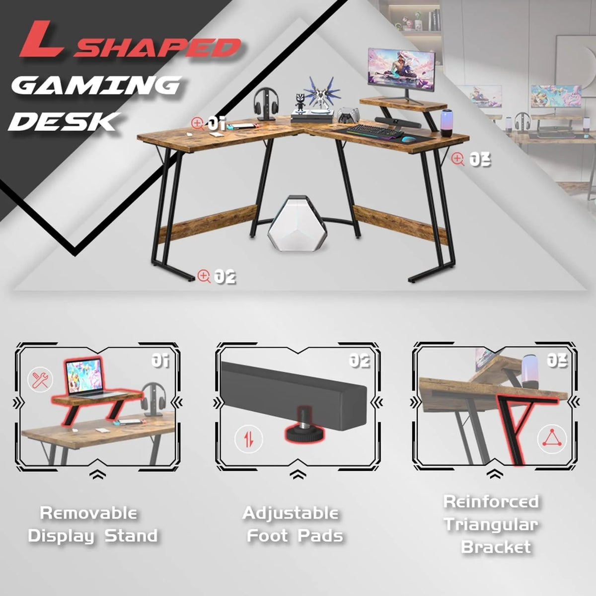 L Shaped Gaming Desk, Corner Computer PC Workstation for Gaming, Home Office and Study