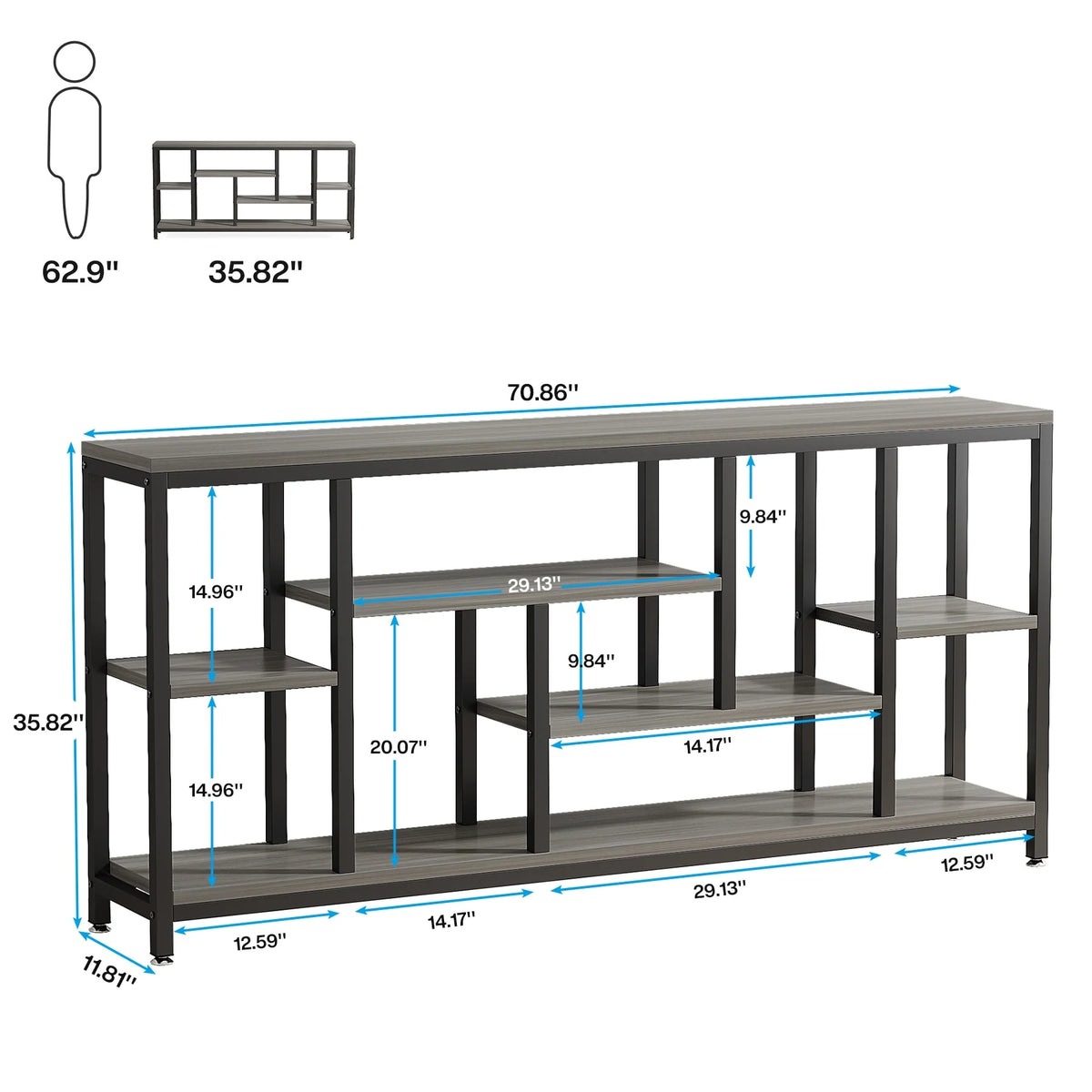 70.9 Inch Console Sofa Table with Storage, 3-Tier Entryway Table for Hallway