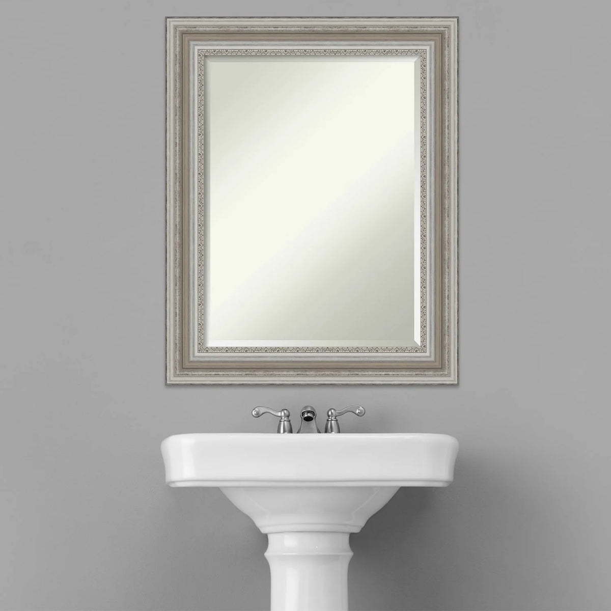 Beveled Bathroom Wall Mirror, Silver Frame Decorative Vanity Mirror for Bathroom, Bedroom and Entryway