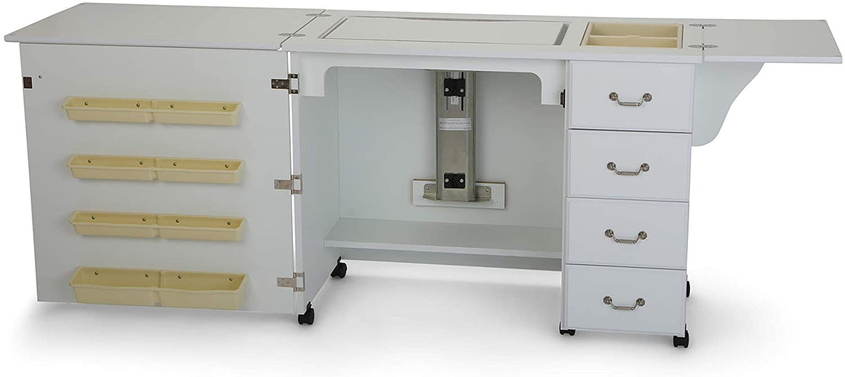 Sturdy Sewing Cabinet for Sewing, Cutting, Quilting and Crafting with Storage and Airlift, Black Finish