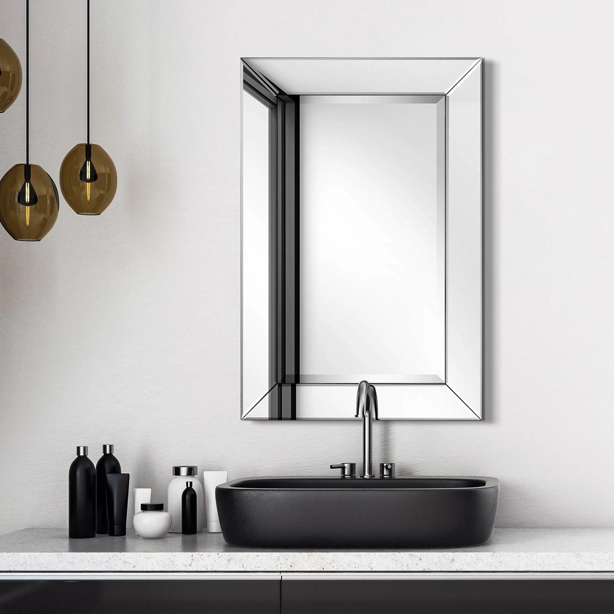 Beveled Rectangular Clear HD Wall Mirror, Bathroom Vanity and Bedroom Mirror, 3 Sizes