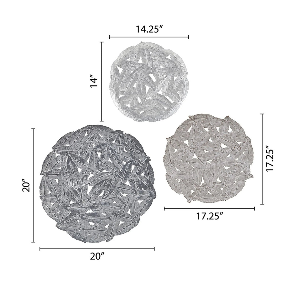Textured Feather 3-Piece Metal Disc Wall Decor Set, Decorative Wall Art for Home