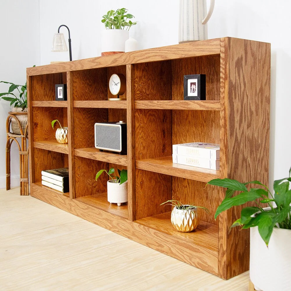 Triple Wide Wood Bookcase, 9 Shelf 36 Inch Tall Bookshelf for Home, Office and Display Storage