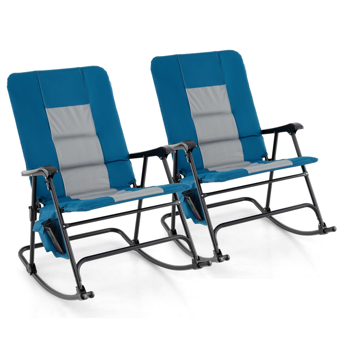Oversized Folding Rocking Chair �� Padded Patio Lounge with Metal Frame & Side Pocket