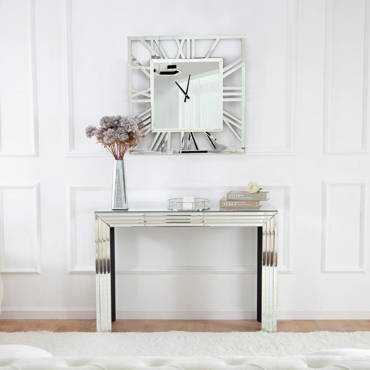 Large Modern Mirrored Wall Clock, Oversized Decorative Hanging Clock for Living Room, Bedroom and Home Decor