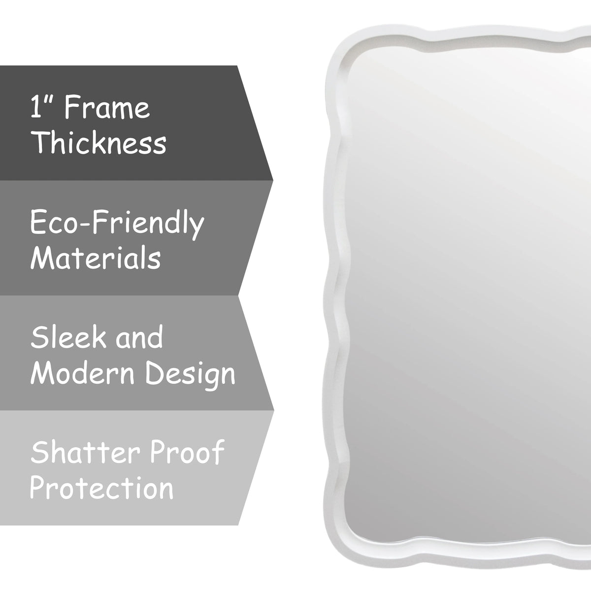 Curved Scallop Wood Frame Accent Mirror, Modern Decorative Wall Mirror for Living Room, Bedroom and Entryway