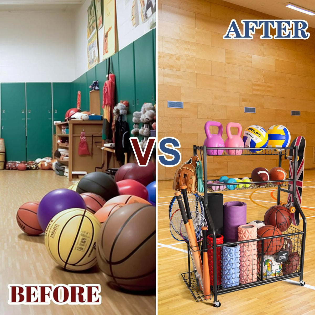 Garage Ball Storage Organizer for Sports Equipment, Sports Ball Rack for Home, Garage and Gym