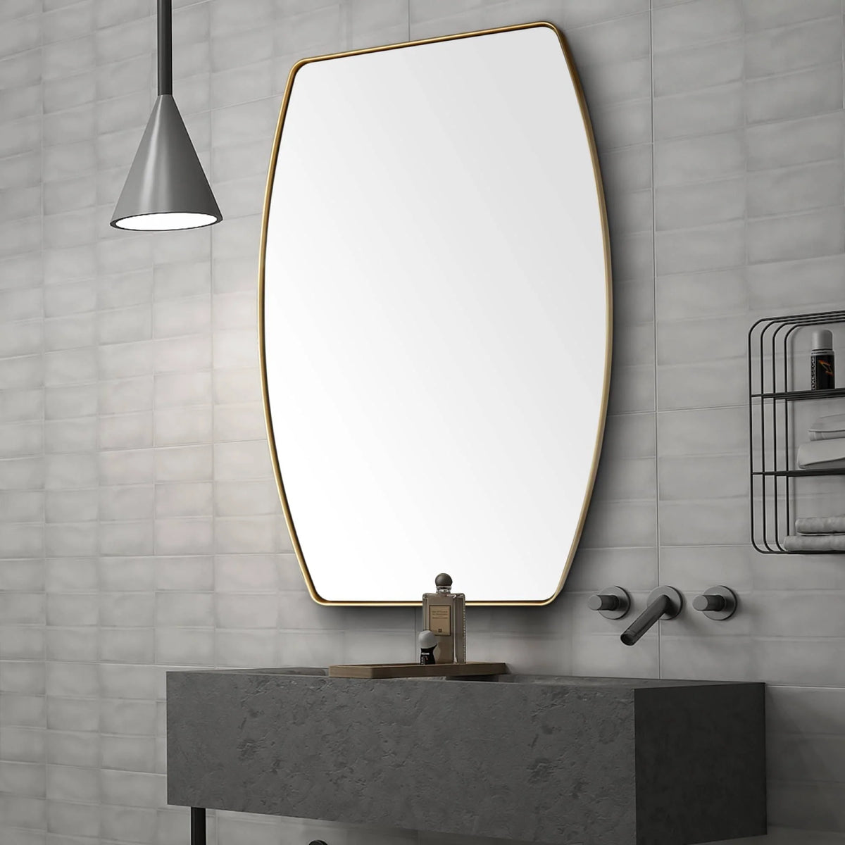 Modern Oblong Metal Wall Mirror, Decorative Elongated Hanging Mirror for Living Room, Bedroom and Entryway