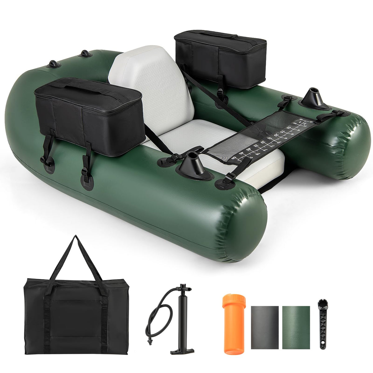 Inflatable Float Tube �� Fishing Belly Boat with Fish Ruler, 2 Storage Bags, Pump & Carry Bag