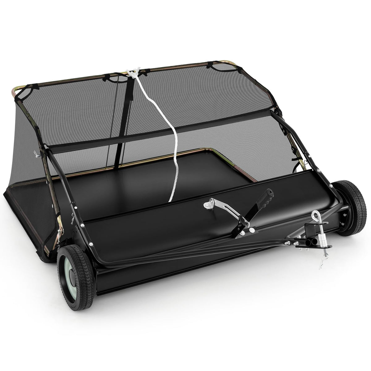 Tow Behind Lawn Sweeper �� Large-Capacity Hopper Bag for Yard Cleanup