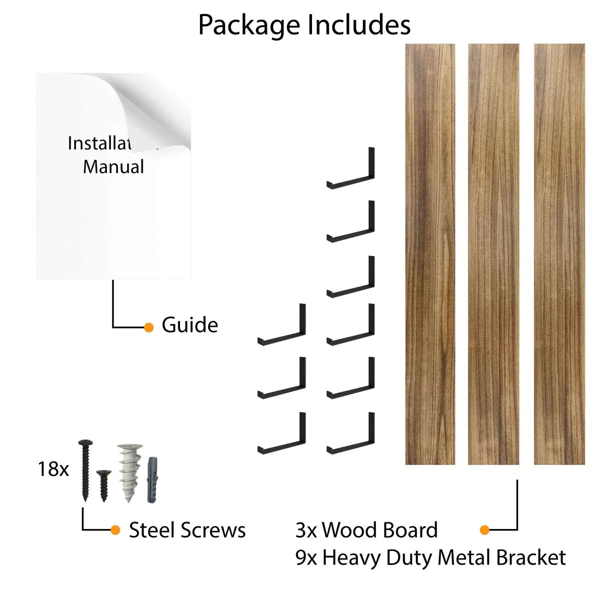 72 Inch Floating Wood Wall Shelves, Set of 3 Burnt Wood Display and Storage Shelves for Home Decor