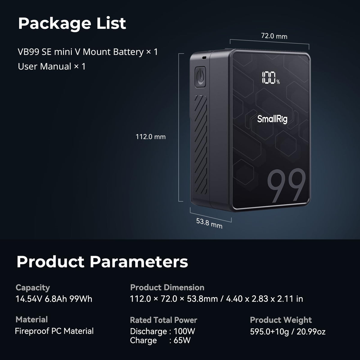 99Wh 6800mAh V Mount Battery, Rechargeable Professional Camera Battery for Video and Photography