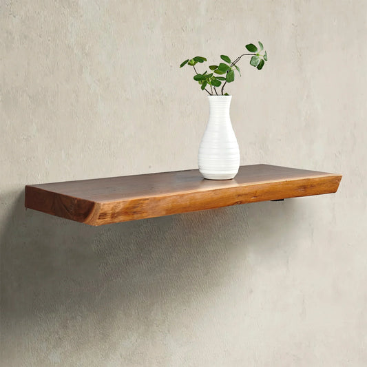 1 Piece Teak Wood Wall Shelf with Live Edge, Rustic Floating Shelf for Home Decor
