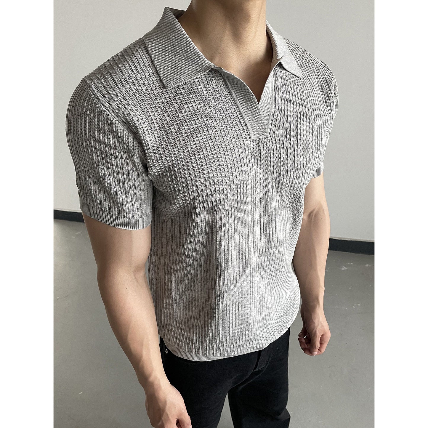 Men's Seagull Collar Knit Short Sleeve Polo Shirt