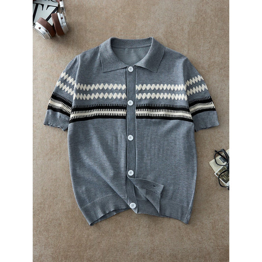 Men's Diamond Jacquard Short Sleeve Knit Sweater