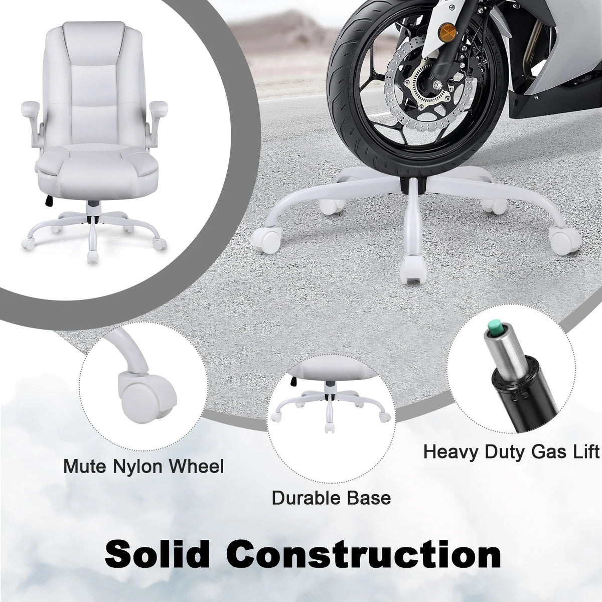 Big and Tall Ergonomic Office Chair, High Back Leather Executive Computer Chair with Padded Flip-Up Arms