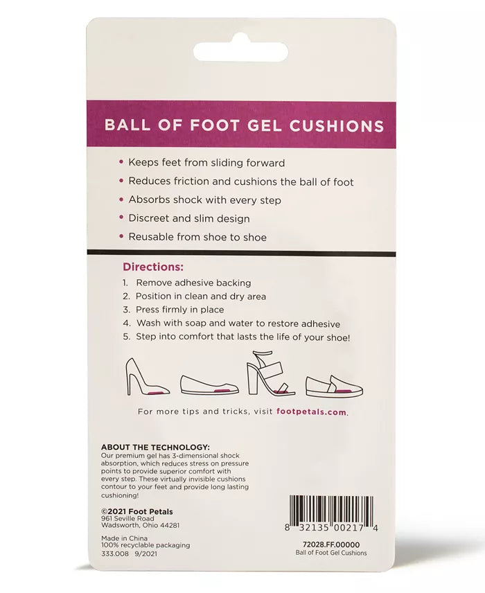 Gel Ball of Foot Cushions, Soft Shoe Inserts for Forefoot Support, Pressure Relief and Everyday Comfort