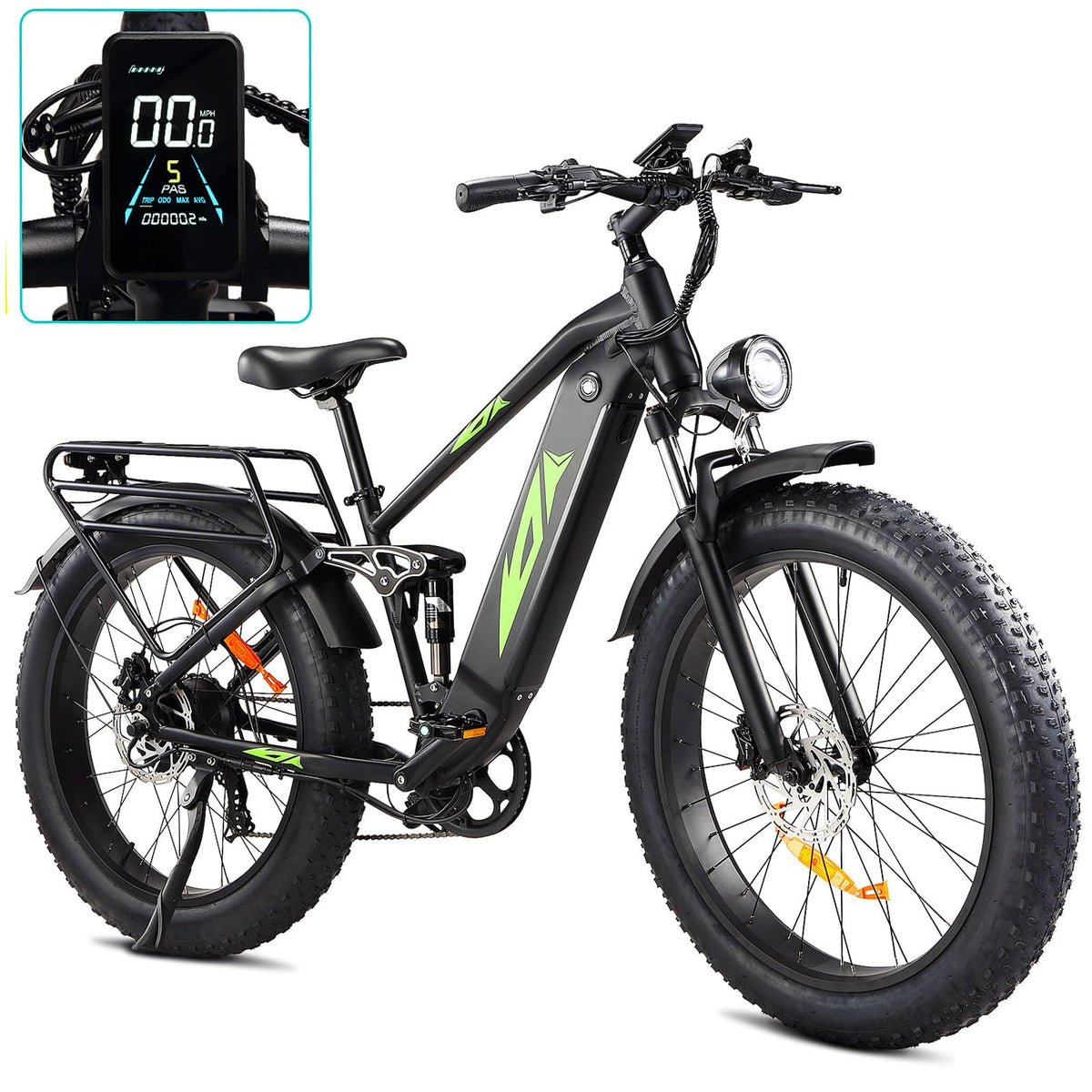 1000W Electric Bike for Adults, 48V 17.5Ah Battery, 26-Inch Fat Tires, Full Suspension, 7-Speed, 28 MPH, Up to 60 Miles, UL Certified