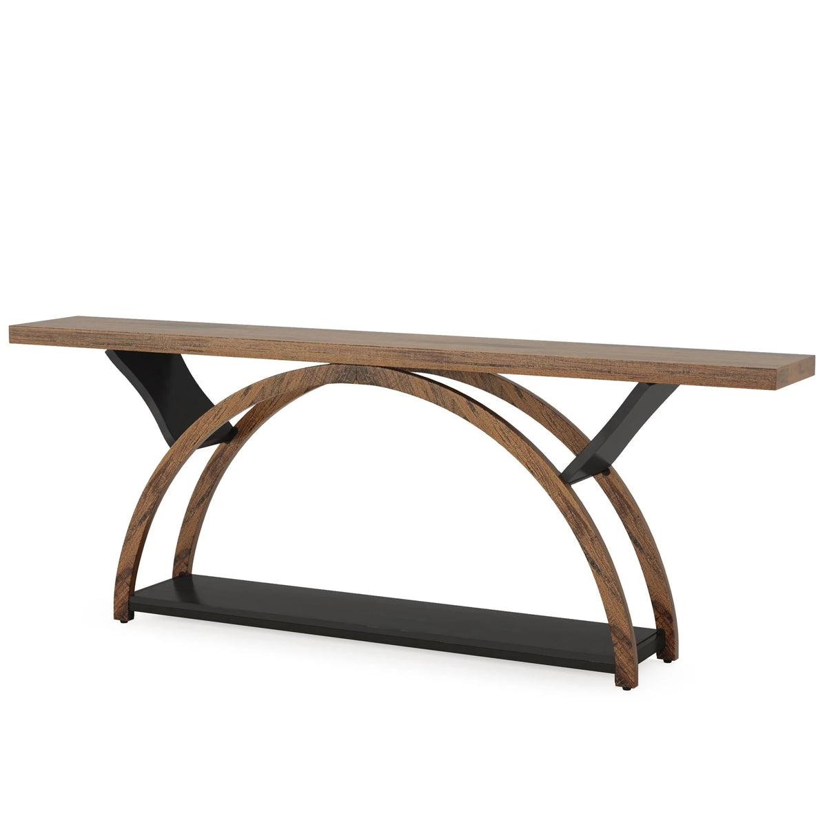 Gray 2-Tier Slim Console Sofa Table, Semi-Circular Metal Frame for Hallway