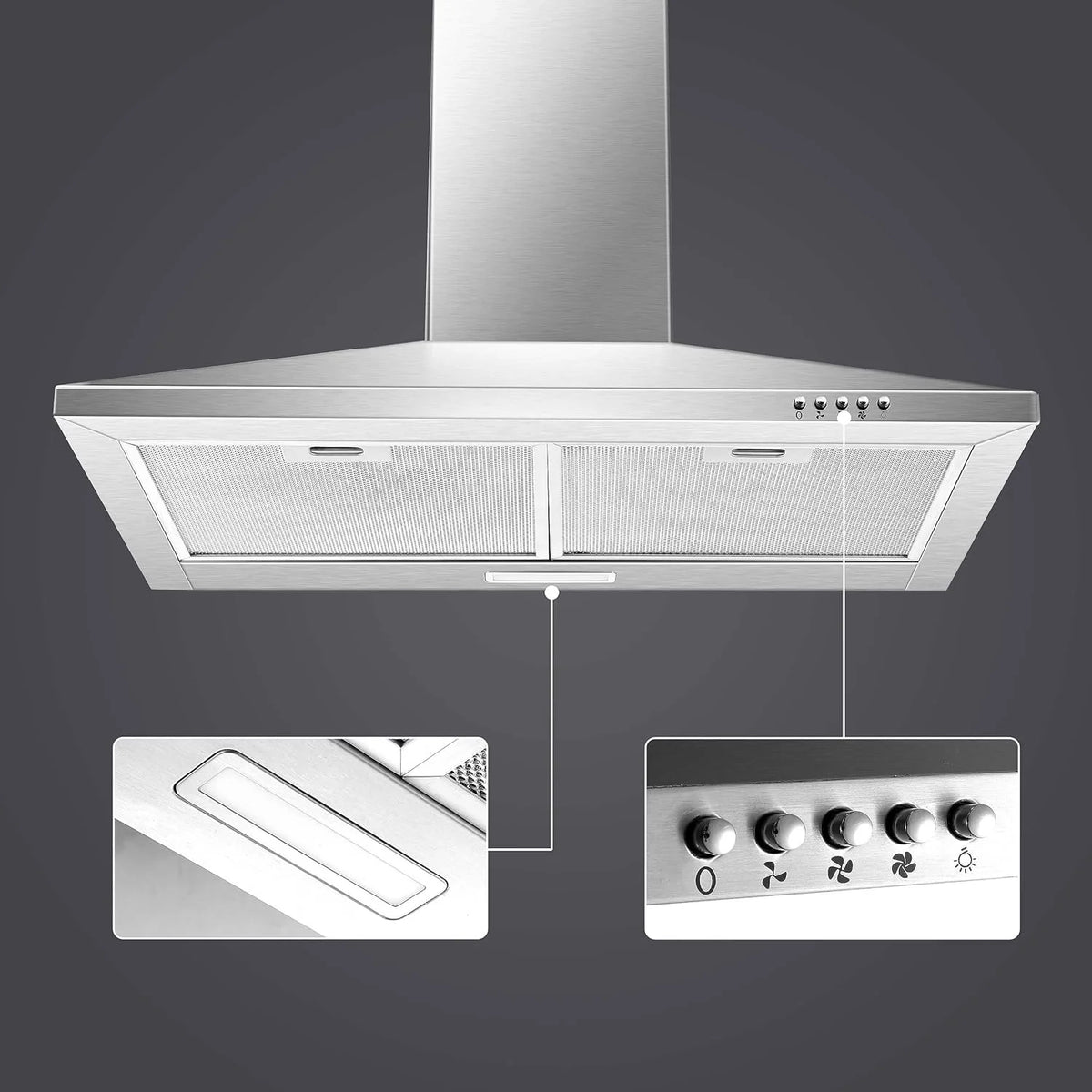 30 Inch Wall Mount Stainless Steel Range Hood, Modern Kitchen Exhaust Vent Hood with LED Light