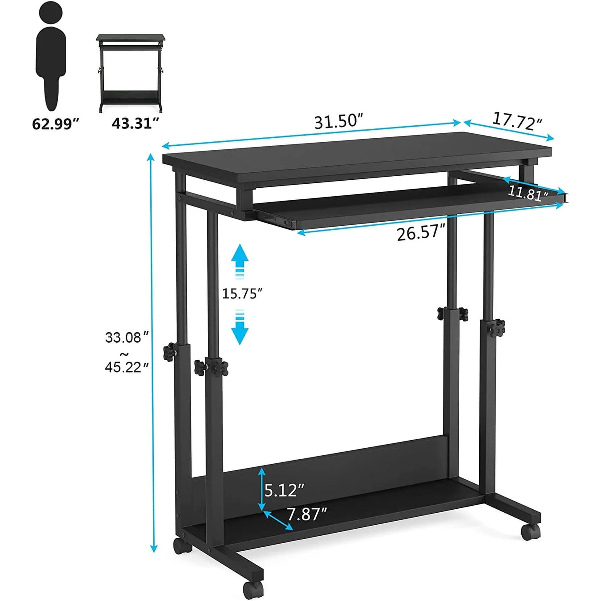 Height Adjustable Laptop Desk, Portable Sofa and Bed Table for Work and Study