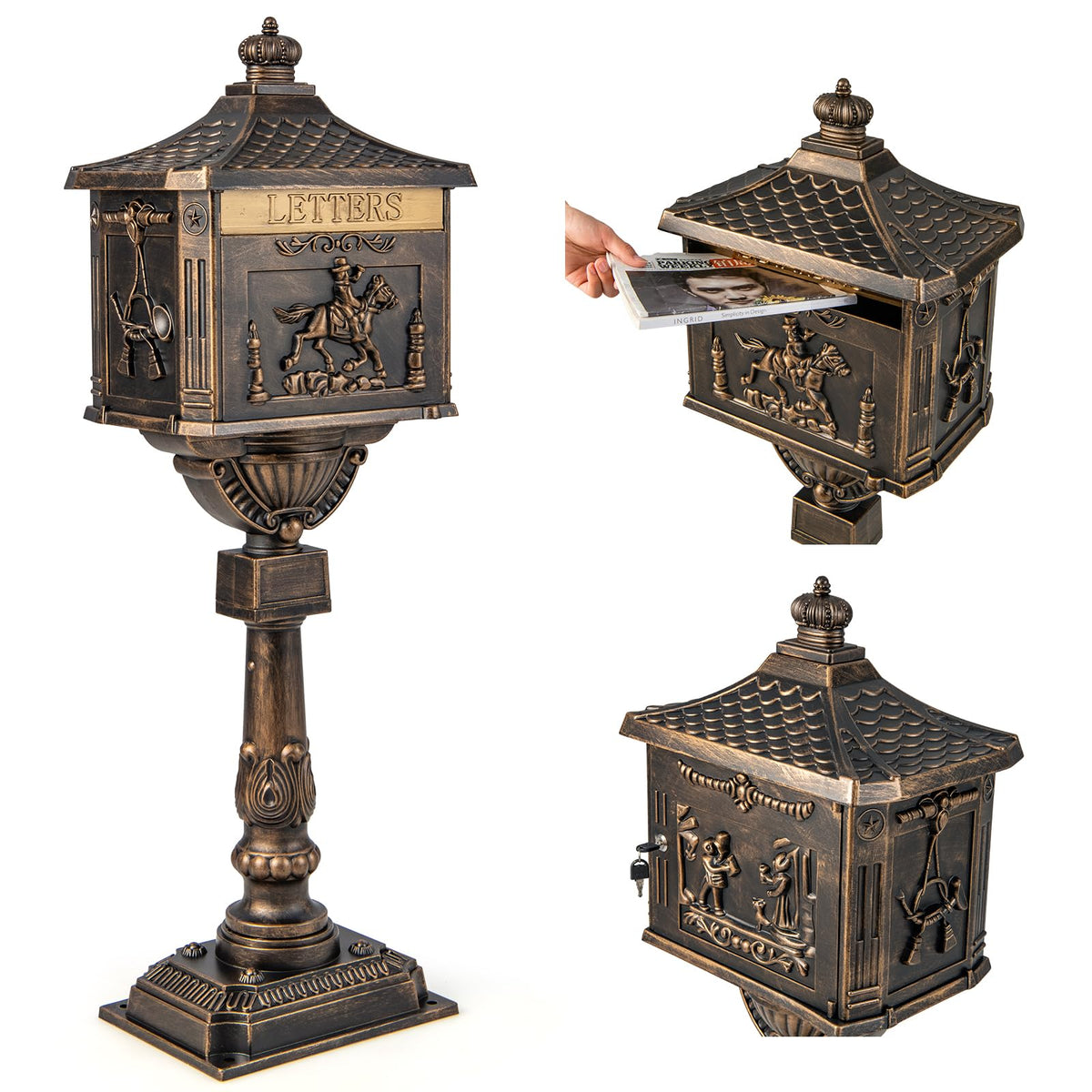 Cast Aluminum Mailbox with Post �� Rustproof Weather-Resistant Mailbox Set
