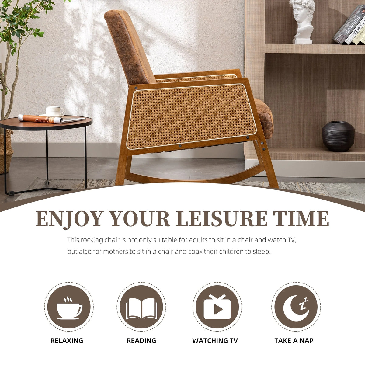 Upholstered Tall Back Rocking Chair, Smooth Gliding Accent Armchair for Comfortable Living Room Seating