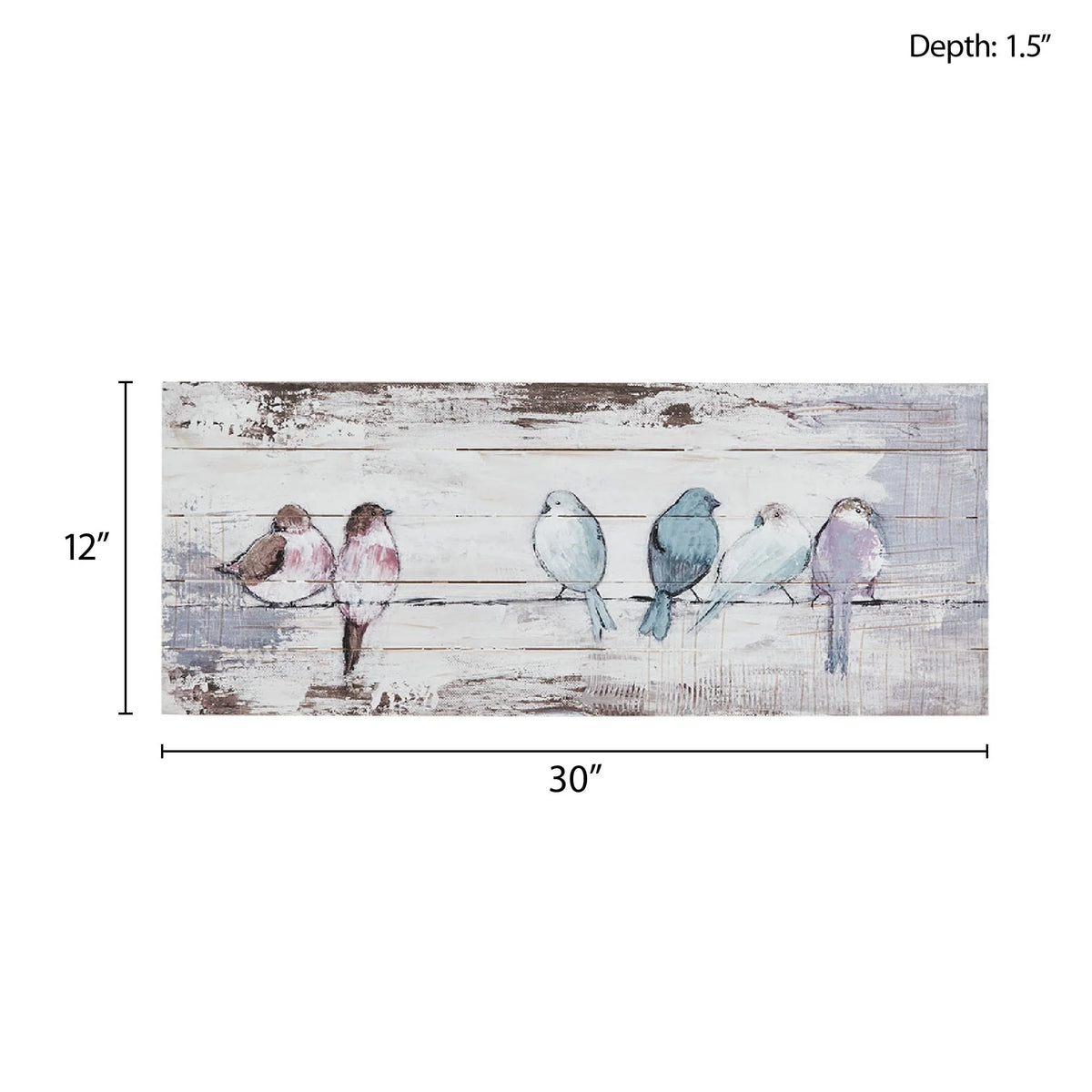 Hand Painted Perched Birds Wood Plank Wall Decor, White and Grey Decorative Wall Art