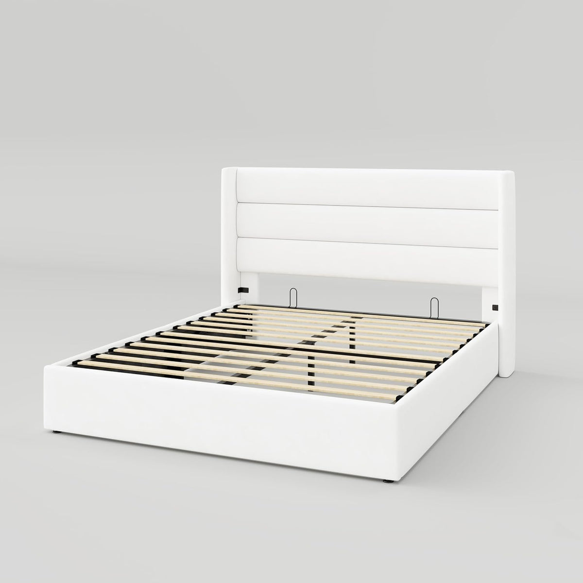 Queen Size Lift Up Storage Bed with Wingback Headboard, Upholstered Platform Bed Frame with Hidden Storage