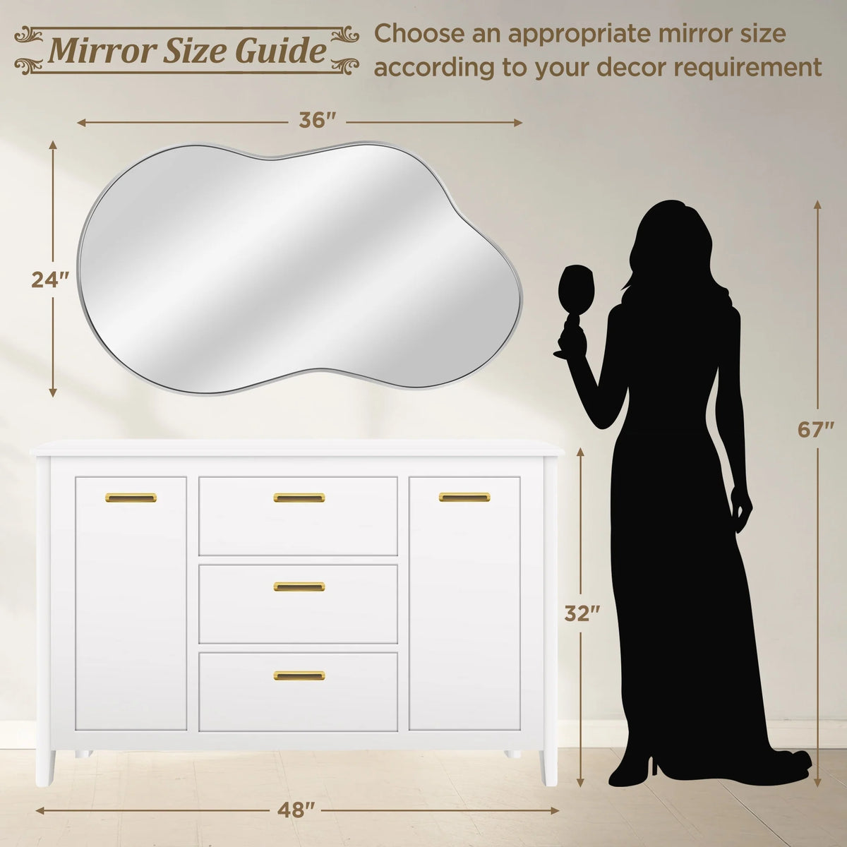 Asymmetrical Irregular Wall Mirror, Modern Decorative Accent Mirror for Living Room, Bedroom and Entryway