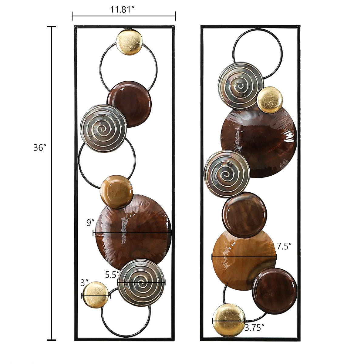 Set of 2 Modern Gold and Brown Metal Wall Decor, Abstract Decorative Wall Art for Living Room, Bedroom and Home Decoration