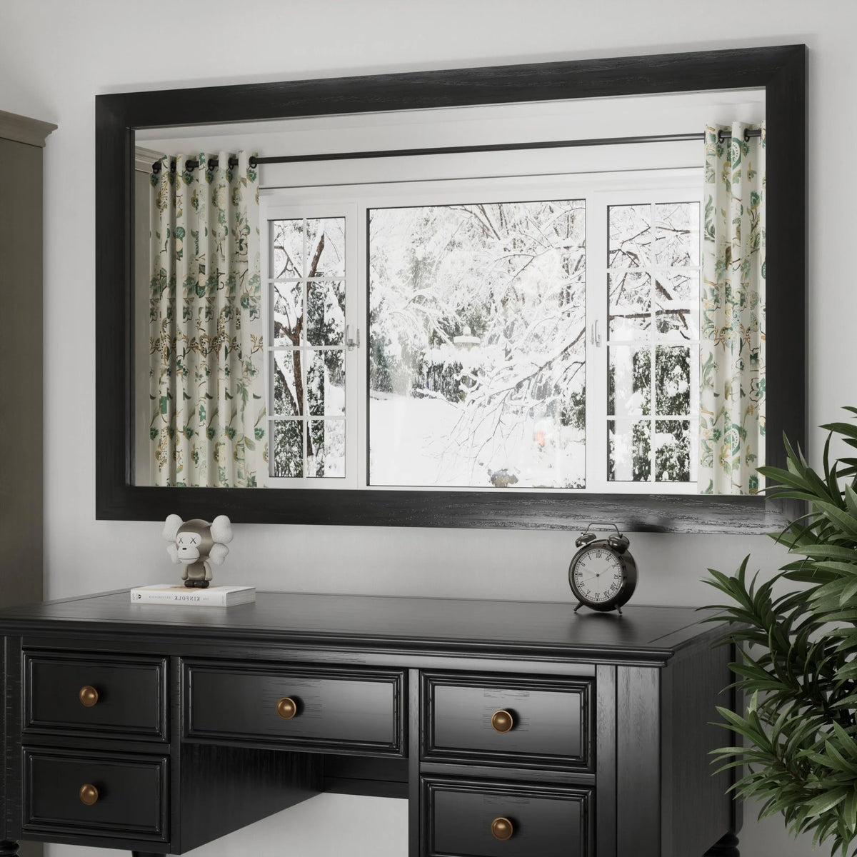 Modern Rectangular Wall Mirror with Wood Frame, Bathroom and Barn Door Mirror, Multiple Sizes