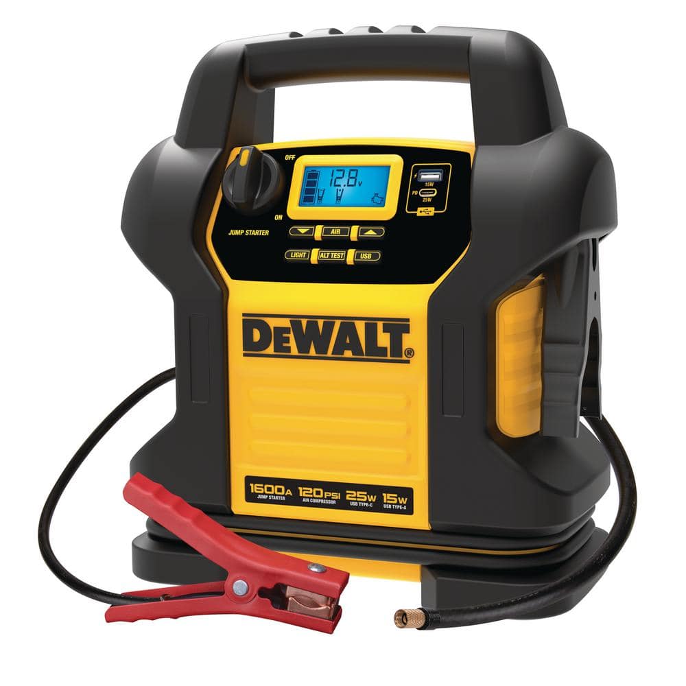 DEWALT DXAEJ14 - 1600-Peak Amp Portable Jump Starter with Digital Compressor and USB Power Bank