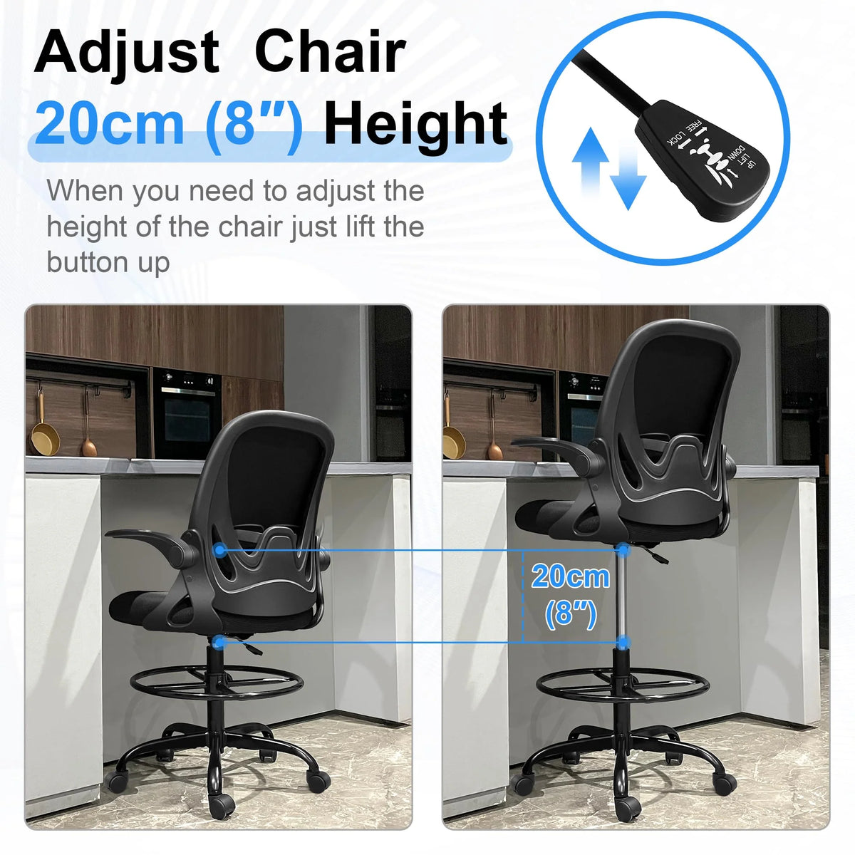 Ergonomic Drafting Chair - Tall Office Chair with Lumbar Support and Adjustable Height
