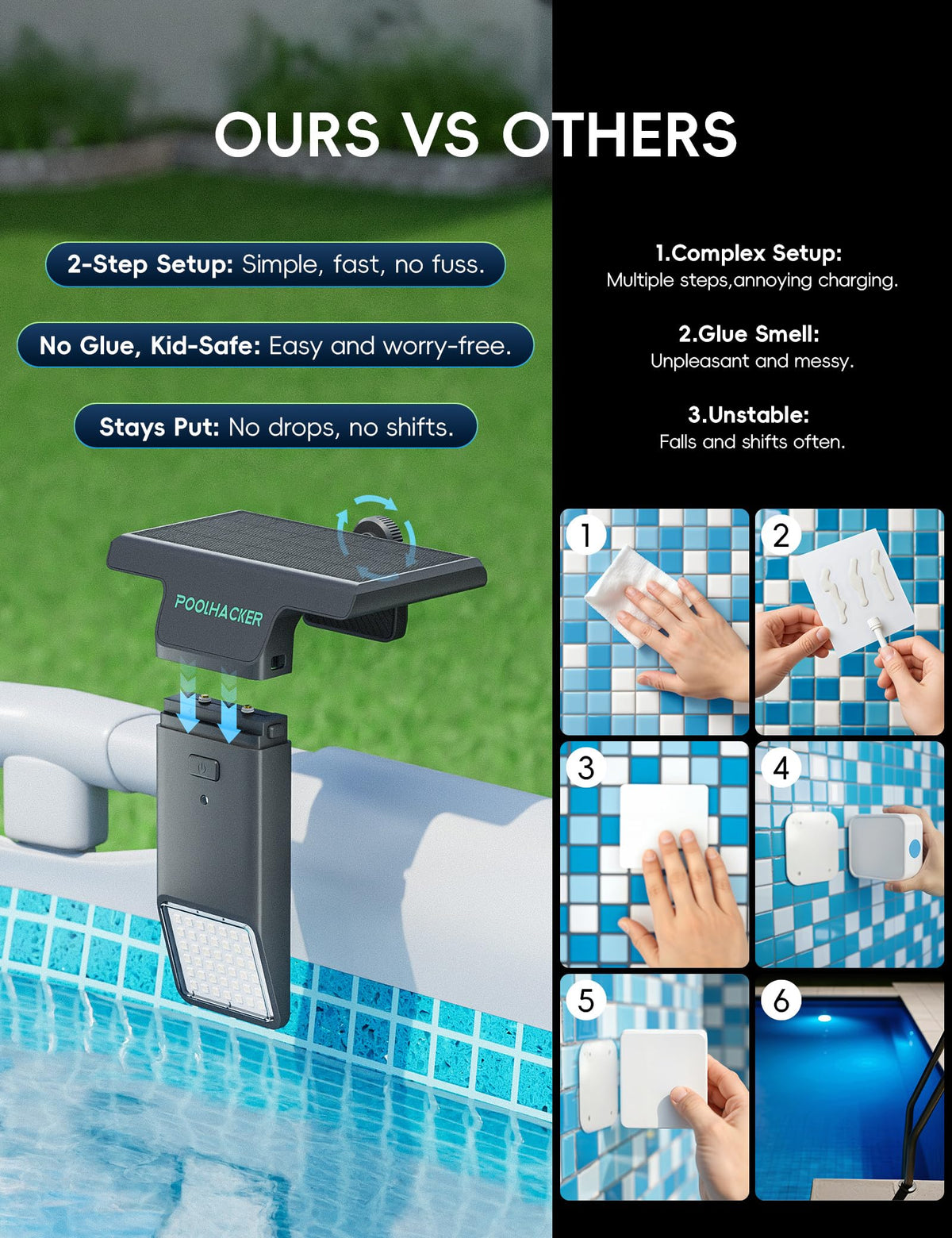 Solar Pool Lights for Steel Wall Above Ground Pools, Solar Powered LED Swimming Pool Lighting