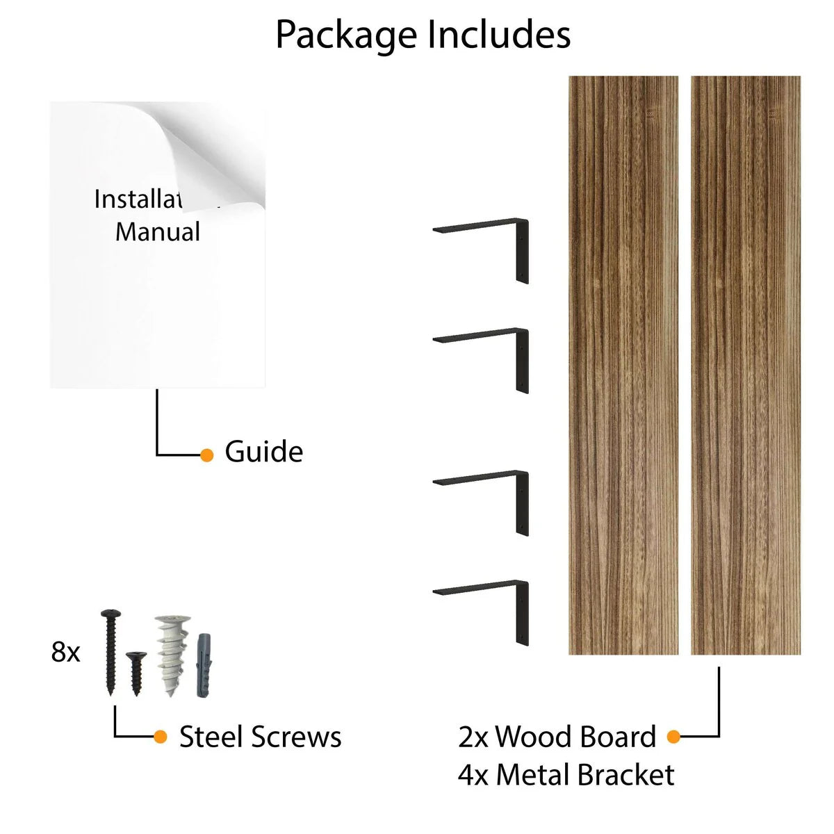60 Inch Rustic Floating Wall Shelves, 2 Piece Burnt Wood Display and Storage Shelves