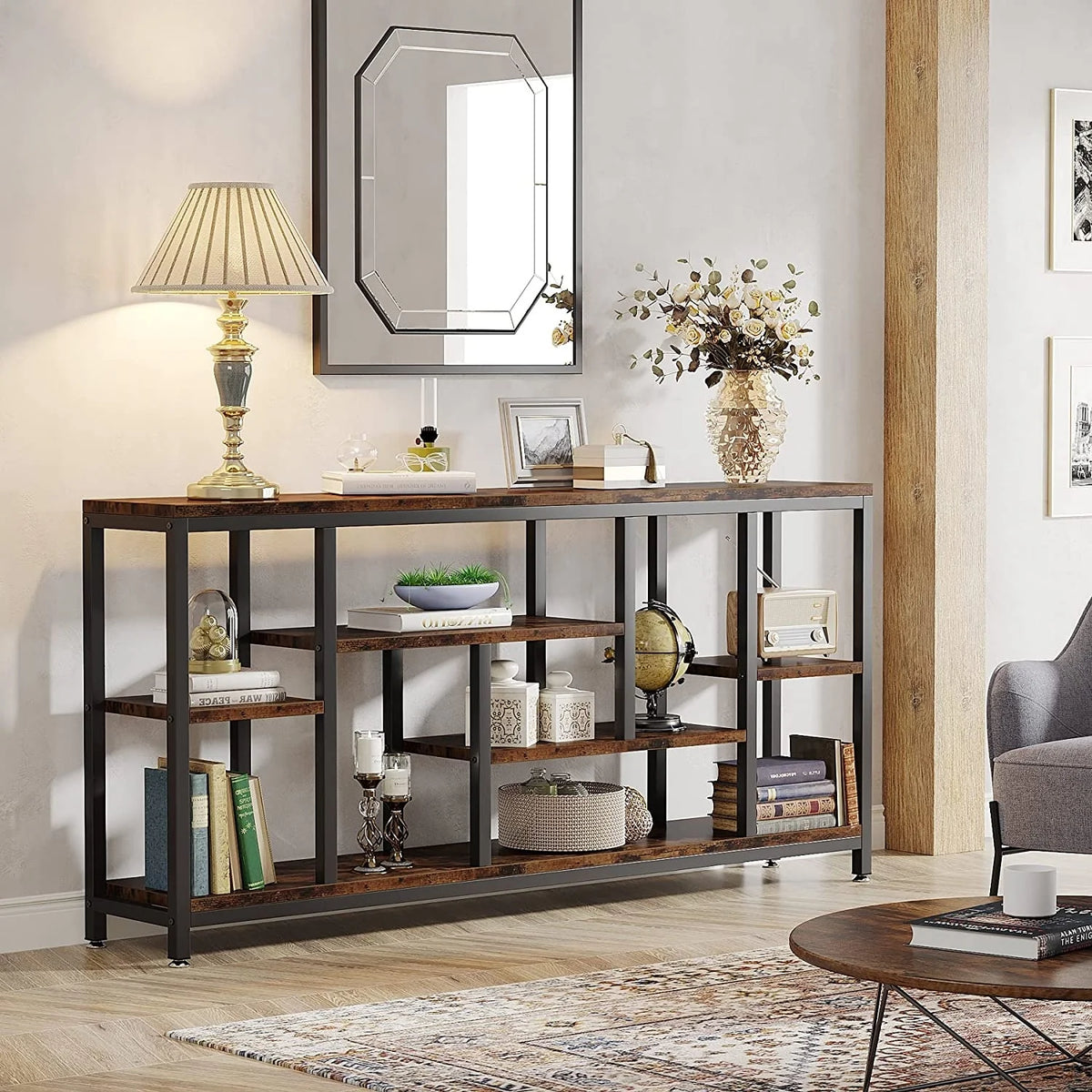70.9 Inch Console Sofa Table with Storage, 3-Tier Entryway Table for Hallway
