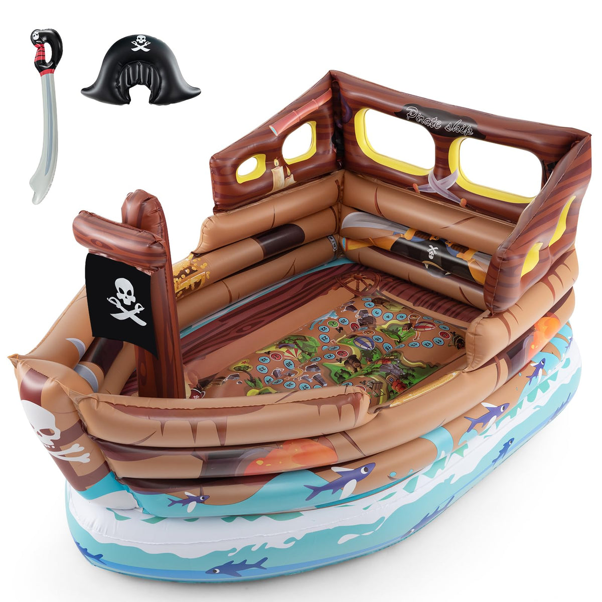 Inflatable Pirate Ship �� Blow-Up Playscape with Built-In Motor