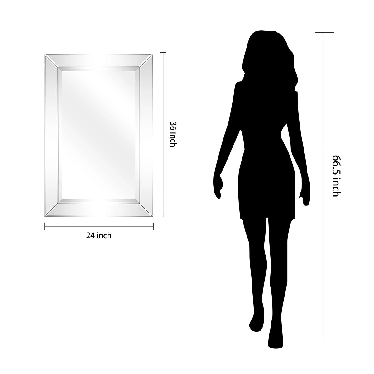 Beveled Rectangular Clear HD Wall Mirror, Bathroom Vanity and Bedroom Mirror, 3 Sizes