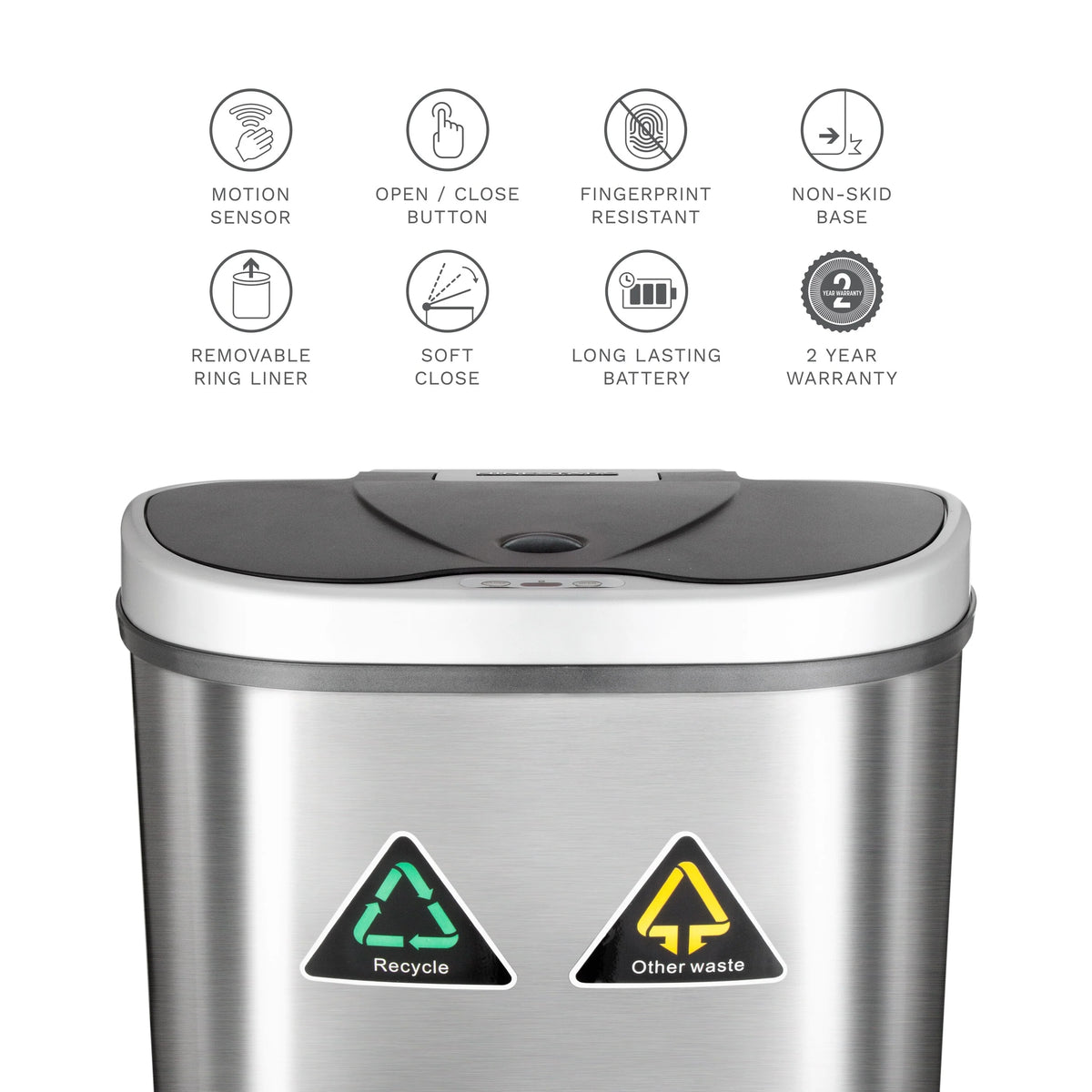 18 Gallon Dual Compartment Motion Sensor Trash Can, Automatic Hands-Free Kitchen Garbage Bin