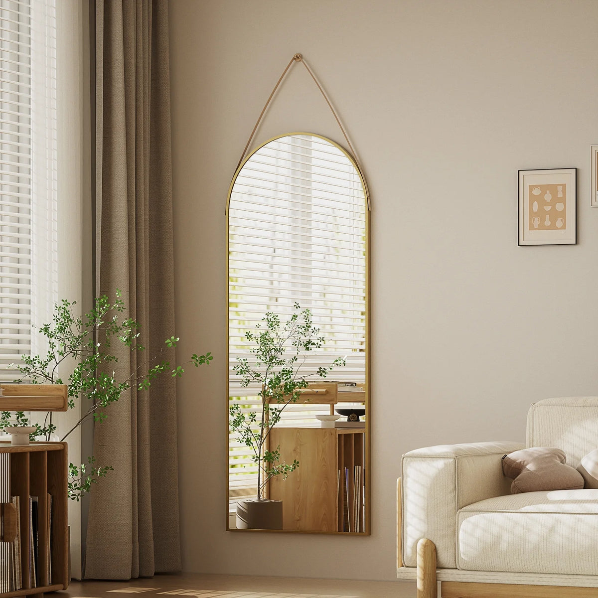 48 x 16 Inch Full Length Wall Mirror with Leather Strap, Hanging Full Body Mirror for Bedroom, Entryway and Home Decor