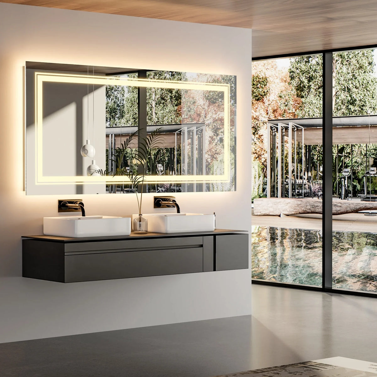 Extra Large LED Lighted Bathroom Mirror, Anti-Fog Wall Mounted Vanity Mirror with 3 Colors