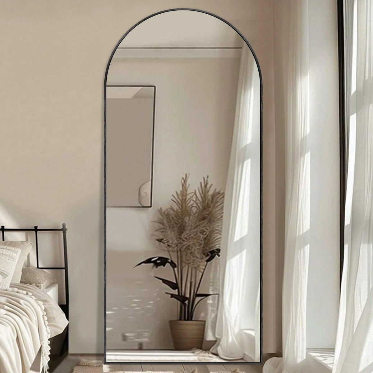 Modern Arched Full Length Floor Mirror, Aluminum Alloy Frame Standing Full Body Mirror