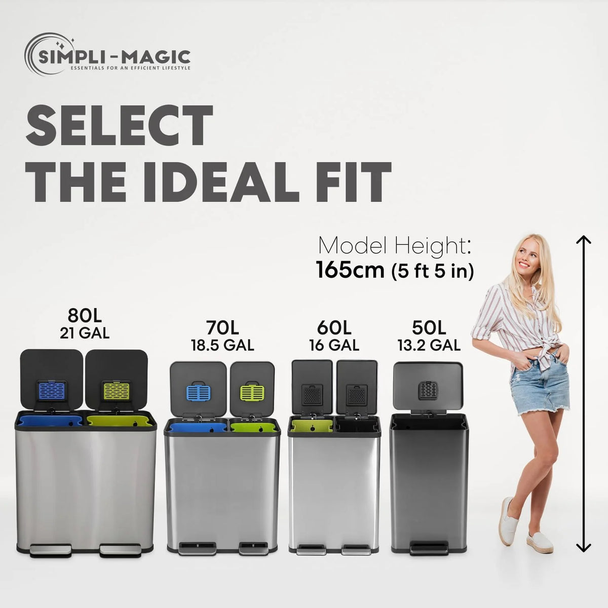 13.2 Gallon Step Trash Can, Hands-Free Kitchen Garbage Bin with Odor Control