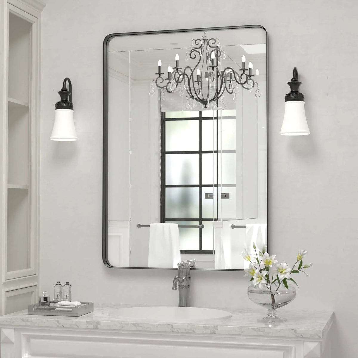 Wall Mirror Vanity Mirror, Bathroom Mirror with Rounded Corners, 1 Piece
